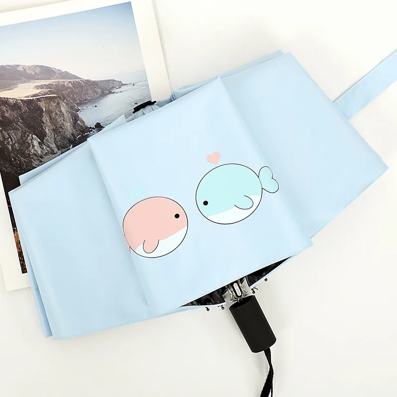 

Full Automatic Three Fold Sunscreen Umbrella Black Glue Student Sunshade Small Fresh Folding Dual Purpose Sunny Umbrella Female