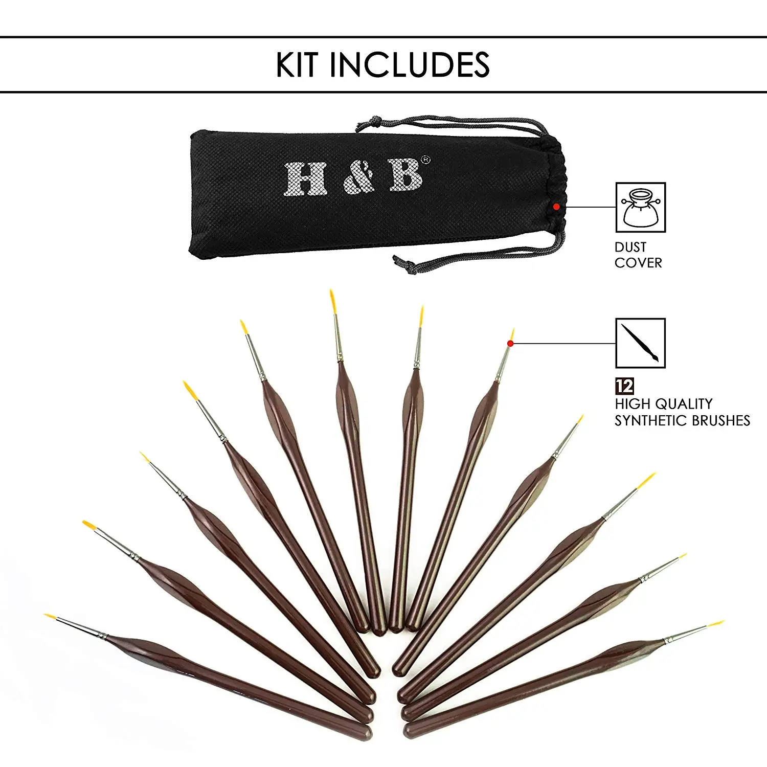 Набор из 12 тонких кистей для краски Акриловая Акварельная эмаль масло Цитадель