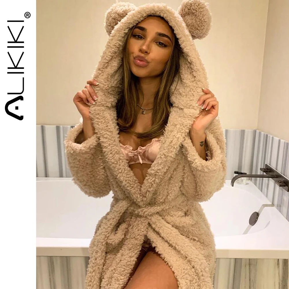 

Women Bathrobe Nightgown Thick Warm Robe Winter Unisex Unicorn Plush Pajamas Pink Cute Adults Animal Flannel Bath Robe Sleepwear