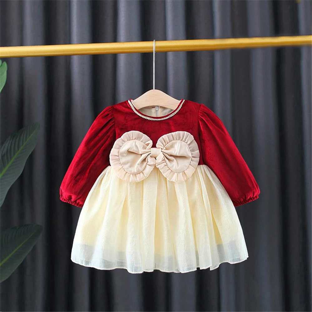 

Winter Baby Girls Dress Cotton Toddler Warm Bow Princess Velvet Dresses for Girls Birthday Dresses Clothing Kids Clothes
