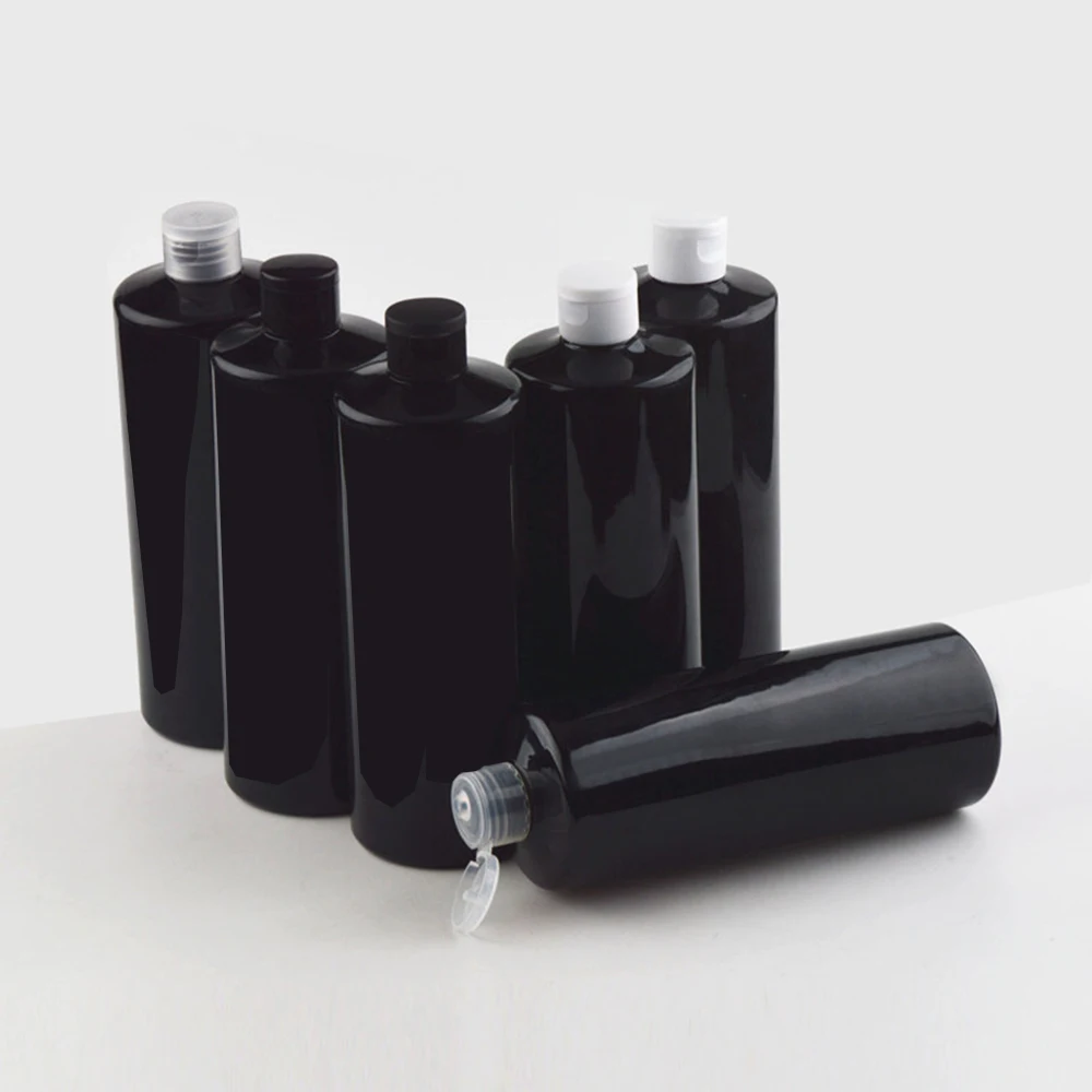 12 шт./лот 500 мл пластиковая пустая черная бутылка с плоским плечом откидной