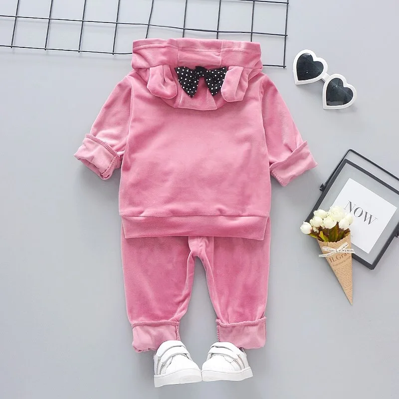 Комплект одежды для маленьких девочек Свитер Однотонный свитер с капюшоном и