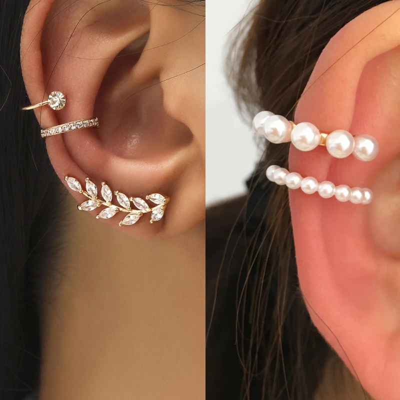 Модный богемный не пирсинг с украшением в виде кристаллов Стразы Кафф серьги для