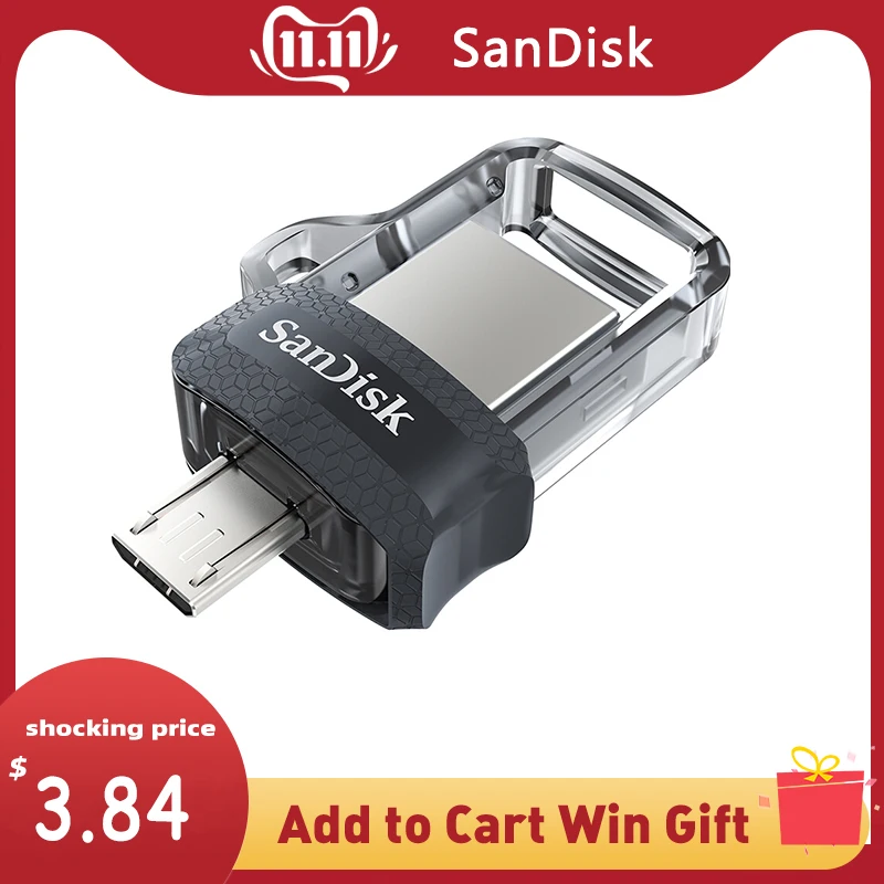 Sandisk 128 ГБ SDDD3 Экстрим USB3.0 Dual OTG USB флэш-накопитель высокого Скорость 150 МБ/с. usb-накопитель, карта памяти, 32 Гб оперативной памяти, 16 Гб встроенной памяти, флэш-накопитель 64 ГБ флеш-накопитель