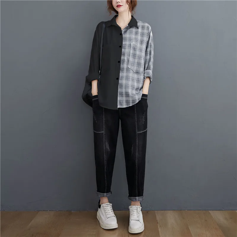 

Женская Свободная блузка в стиле пэчворк, офисная одежда для женщин, модные рубашки для женщин, 2020