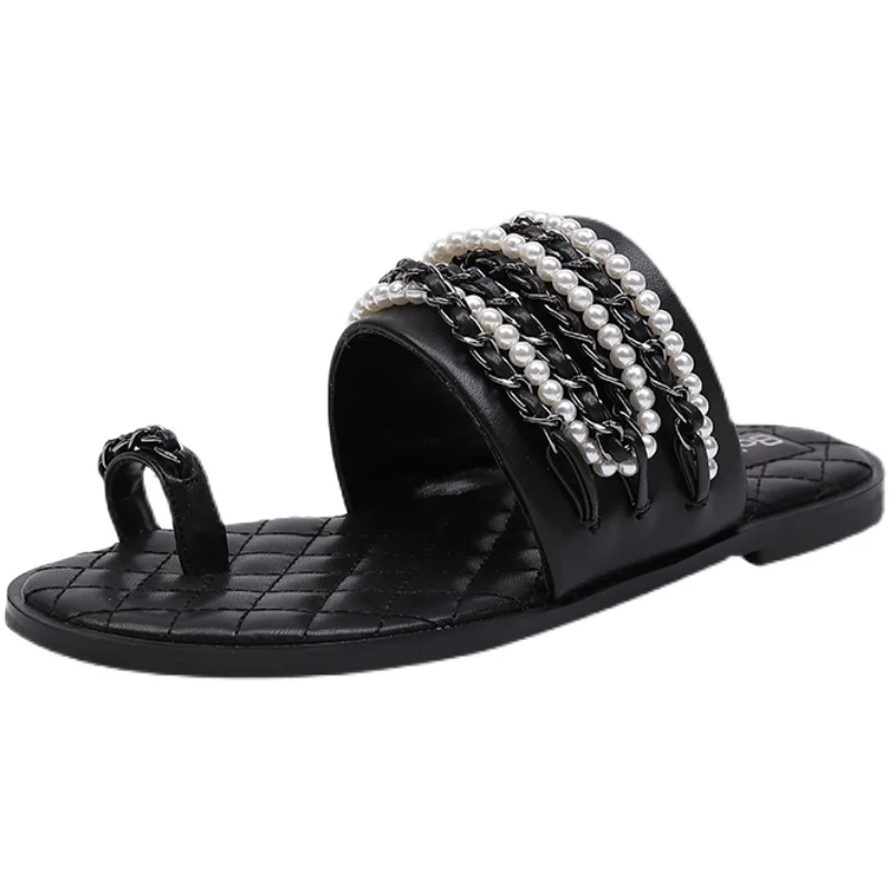 

Termainoov Women Slippers Flats Chain String Bead Beach Shoes Summer Fashion Gladiator Flip Flops Women Sandals