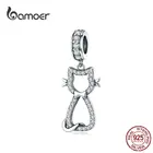 BAMOER кошка подвеска в виде котенка Шарм 925 пробы Серебряный прозрачный CZ Watting Pet амулеты подходит для Серебряный браслет со змеей 3 мм SCC1162
