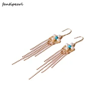 natural freshwater pearl earrings retro palace style light luxury personality 14k gold wrap wire tassel ear hook s925 silver