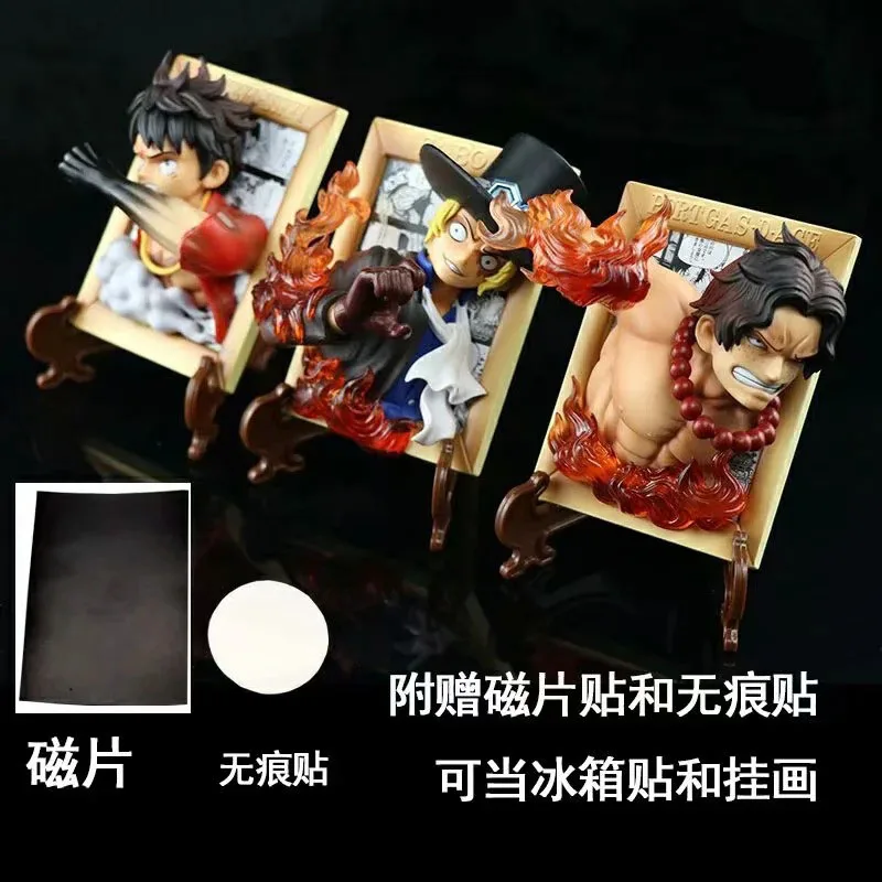 

Anime 1/10 Scale Painted Figure Luffy Bust Photo Frame Mini Action Figure Phone Holder Ace Sabo Refrigerator Magnet PVC figure