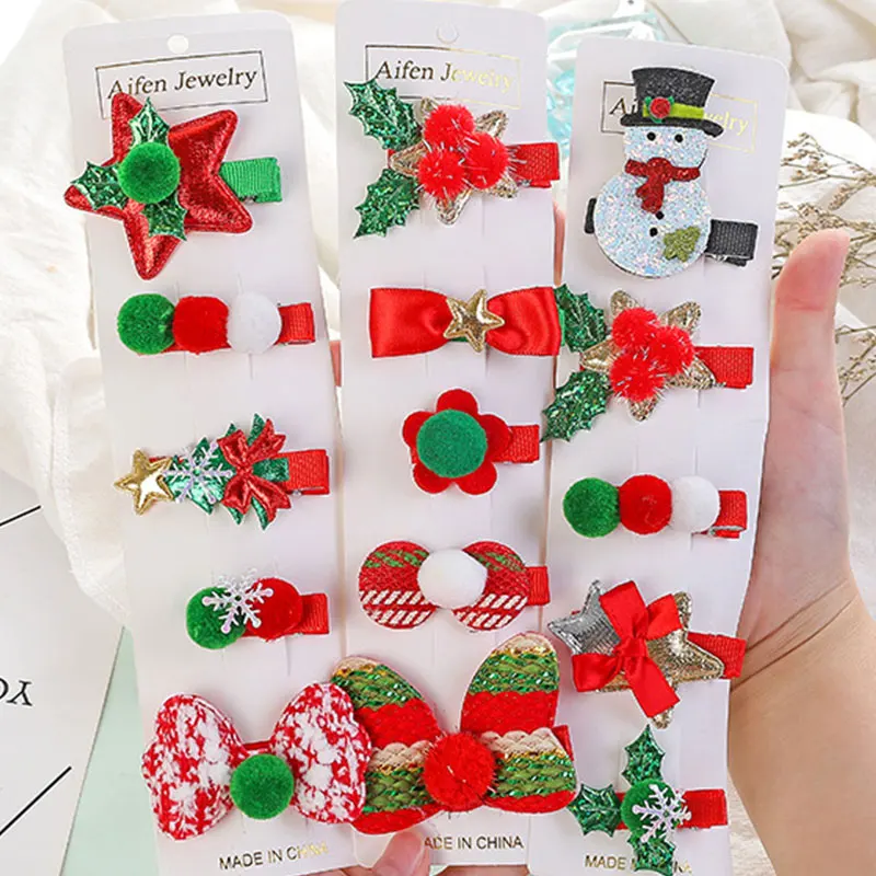 

5PCS Headwear Side Hair Clips For Girls Colorful Stylish Children Hairpins 3.5cm Funny Christmas Style Popular Hairgrip