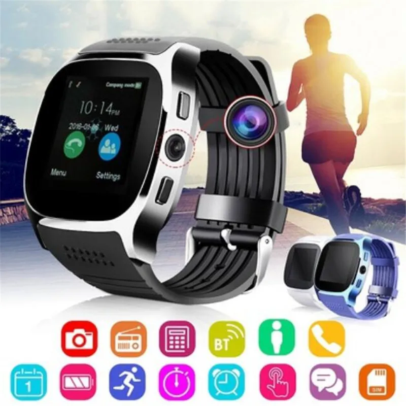 Bluetooth T8 Смарт часы с музыкальным проигрывателем Facebook Whatsapp Синхронизация SMS камера