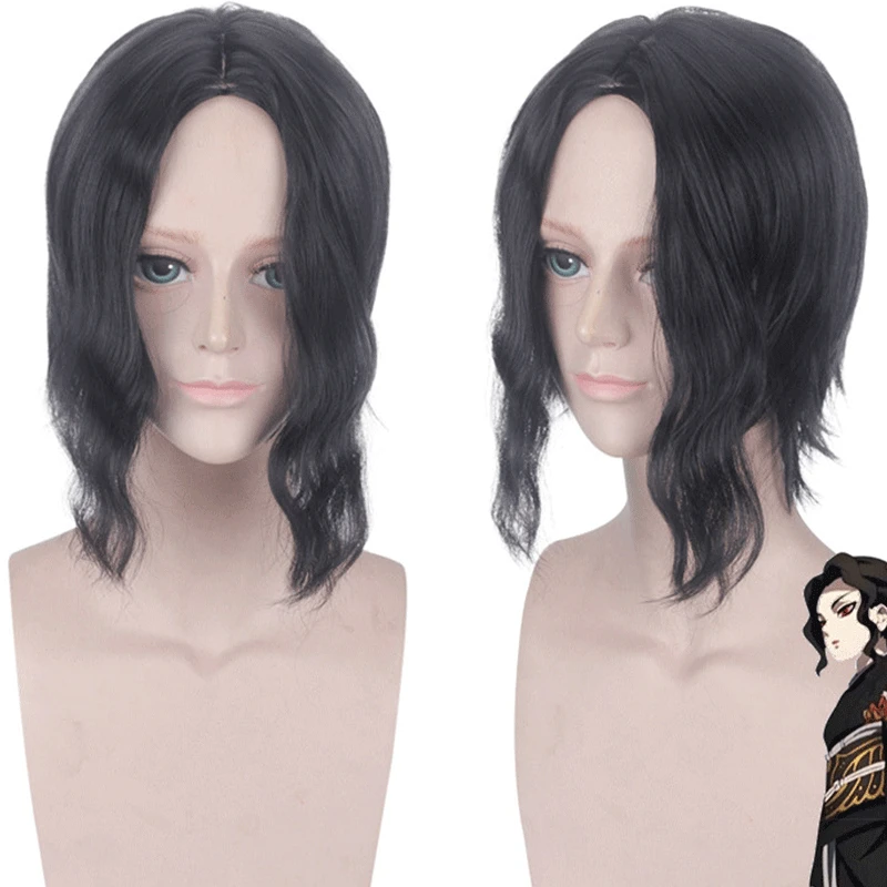 

Anime Demon Slayer Cosplay Black color hair 35cm men's wigs Halloween Hair Accessories Synthetic High Temp Fiber Wigs