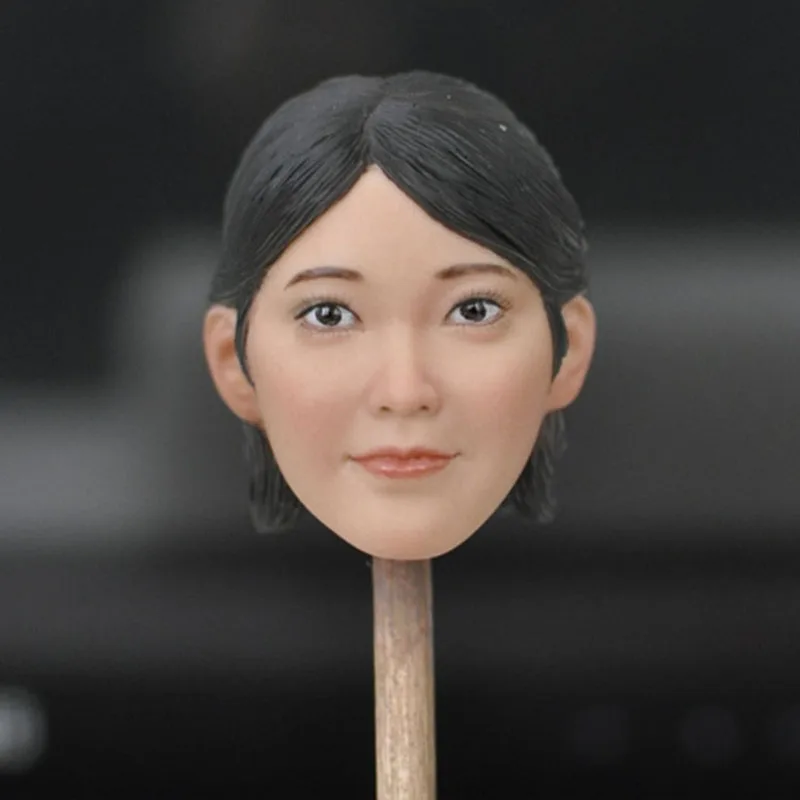 

Latest Style KM18-22 1/6 Scale Asian Female Head Sculpt Short Black Hair Smilling Face Head Carved Model for 12'' Women Body