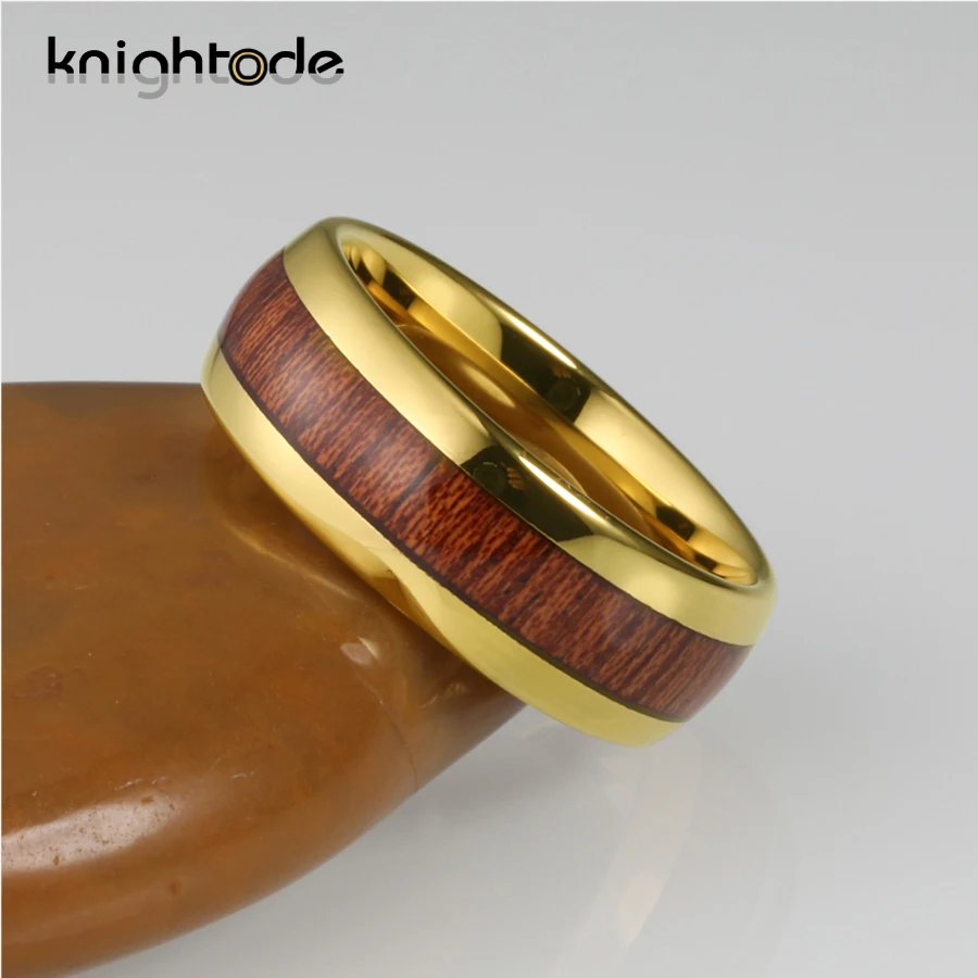 Натуральное дерево инкрустация 8 мм с золотым Вольфрам обручальное кольцо из
