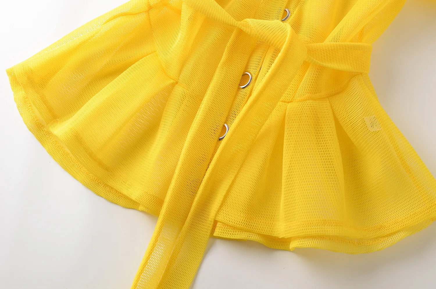 Женская желтая блузка топы Прозрачная Сексуальная Блузка с баской и поясом