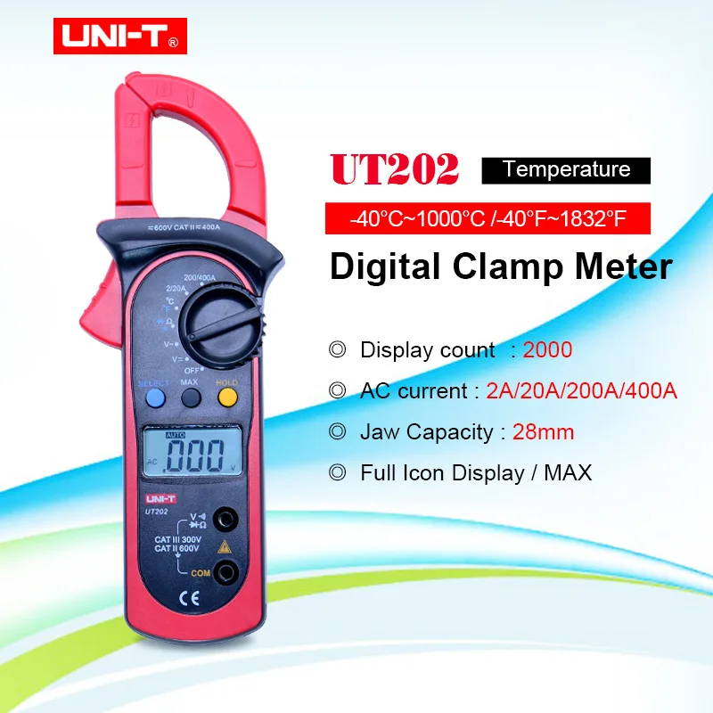 Высокая точность UNI-T UT202 цифровой зажим мультиметры Ом DMM DC AC Вольтметр AC Амперметр+ подарок