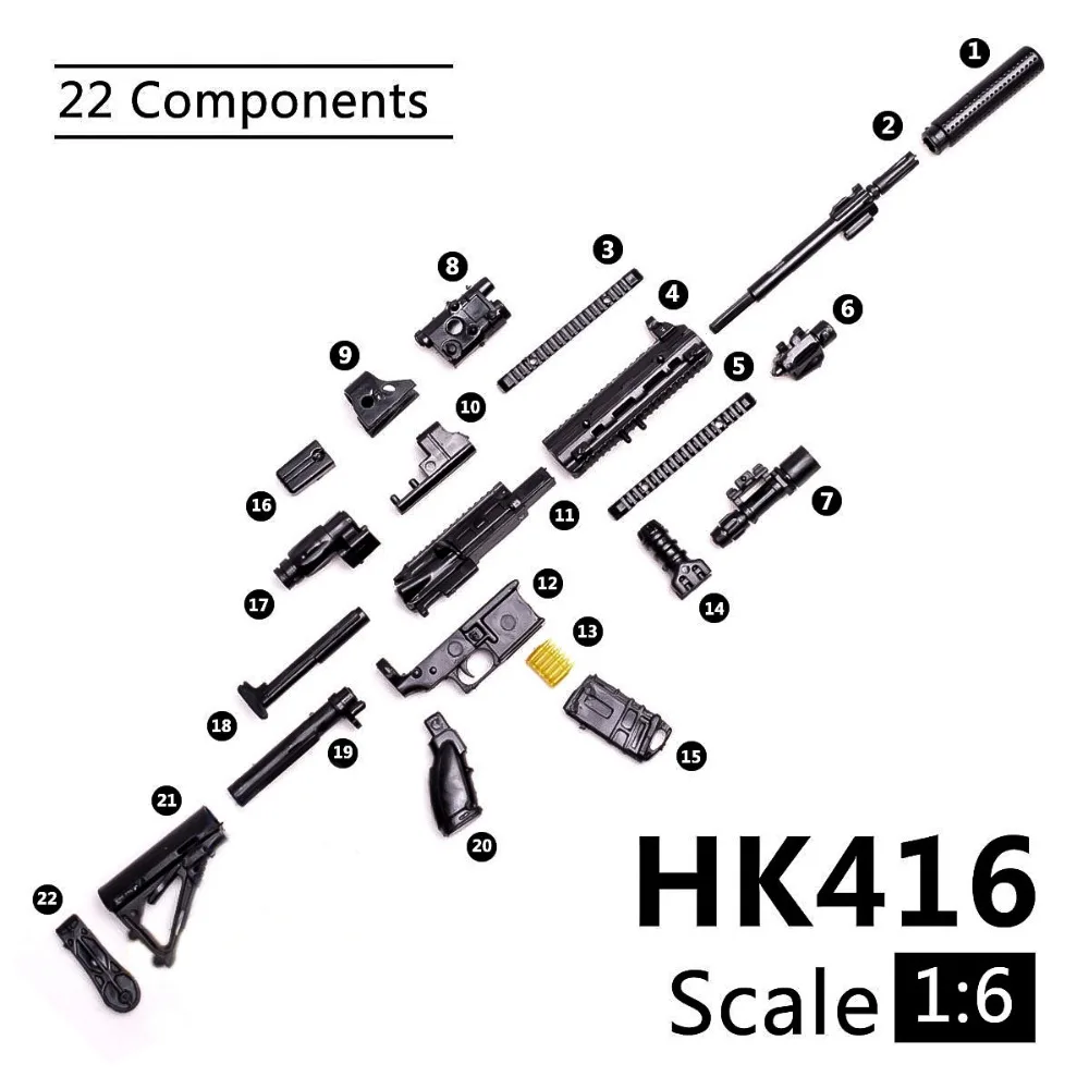 1:6 HK416 АВТОМАТИЧЕСКАЯ ВИНТОВКА 1/6 пластиковая черная модель пистолета сборные