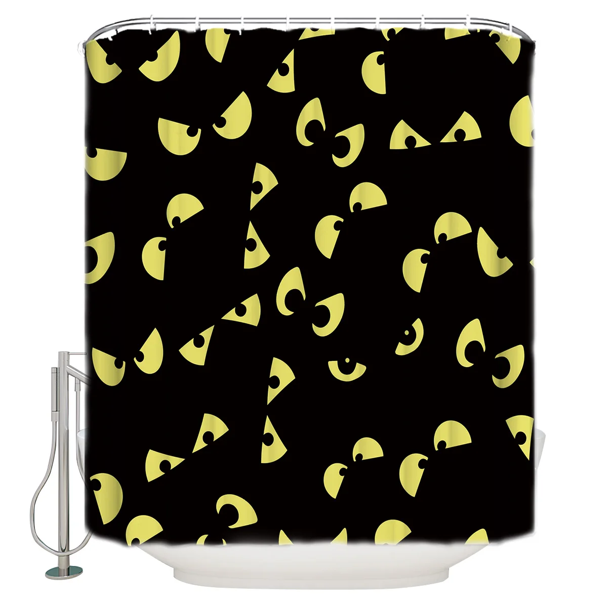 Занавески для ванной желтые глаза на черном фоне водонепроницаемая ткань