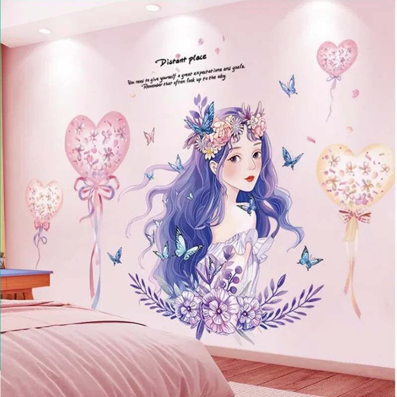 

[shijuekongjian] Girl Butterflies Wall Stickers DIY Cartoon Balloons Mural Decals for Baby Room Kids Bedroom House Decoration