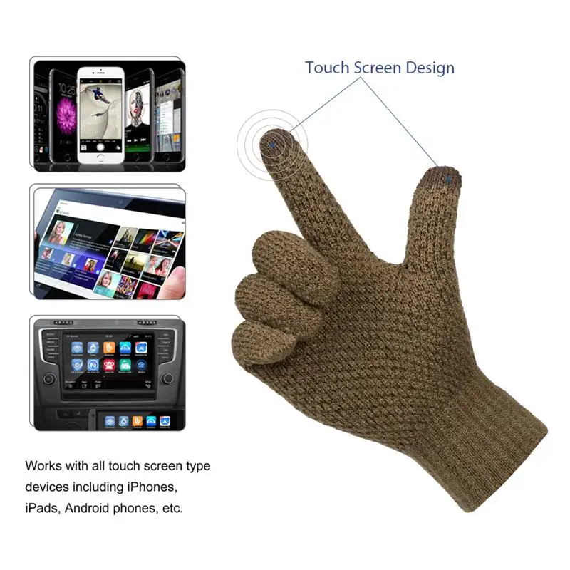 Vbiger теплые зимние вязаные перчатки толстые для холодной погоды ветрозащитные с