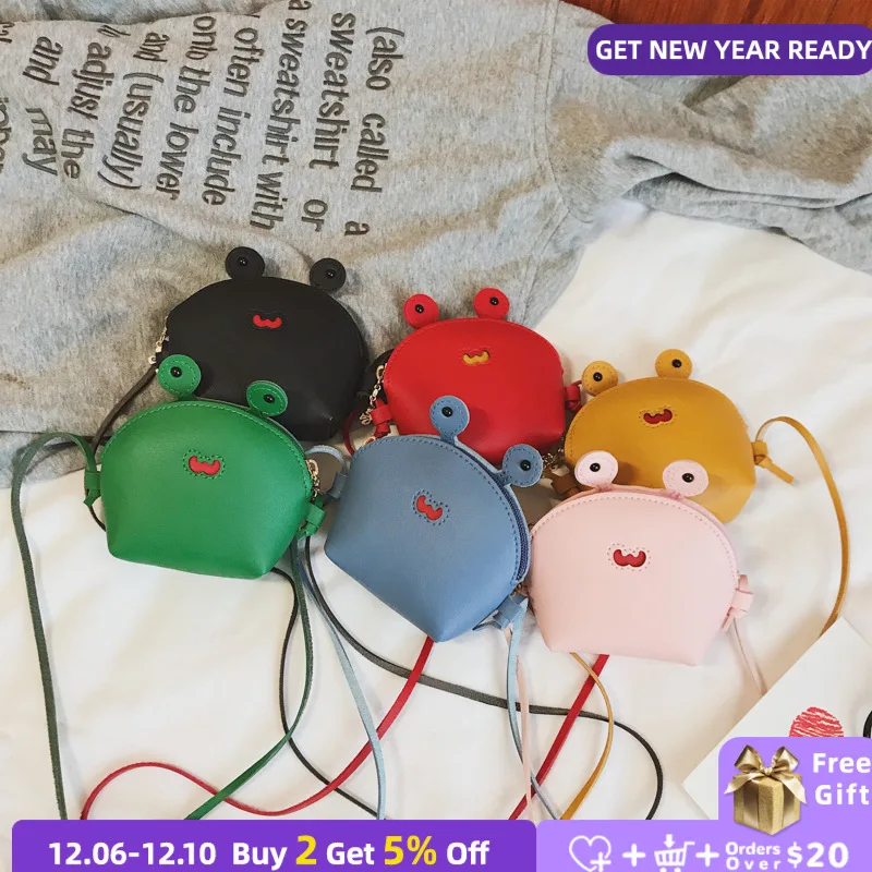 

Lovely Children's Coin Purse Boys Mini Animal Frog Crab Baby Shoulder Bag Soft PU Leather Girls Creative Zipper Messenger Bags