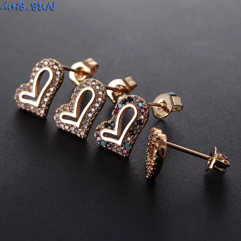 MHS.SUN Exquisite Love Heart Earrings Women Fashion AAA Zircon Stud Charming Gold Color CZ Ear Jewelry For Girls Gift | Украшения и