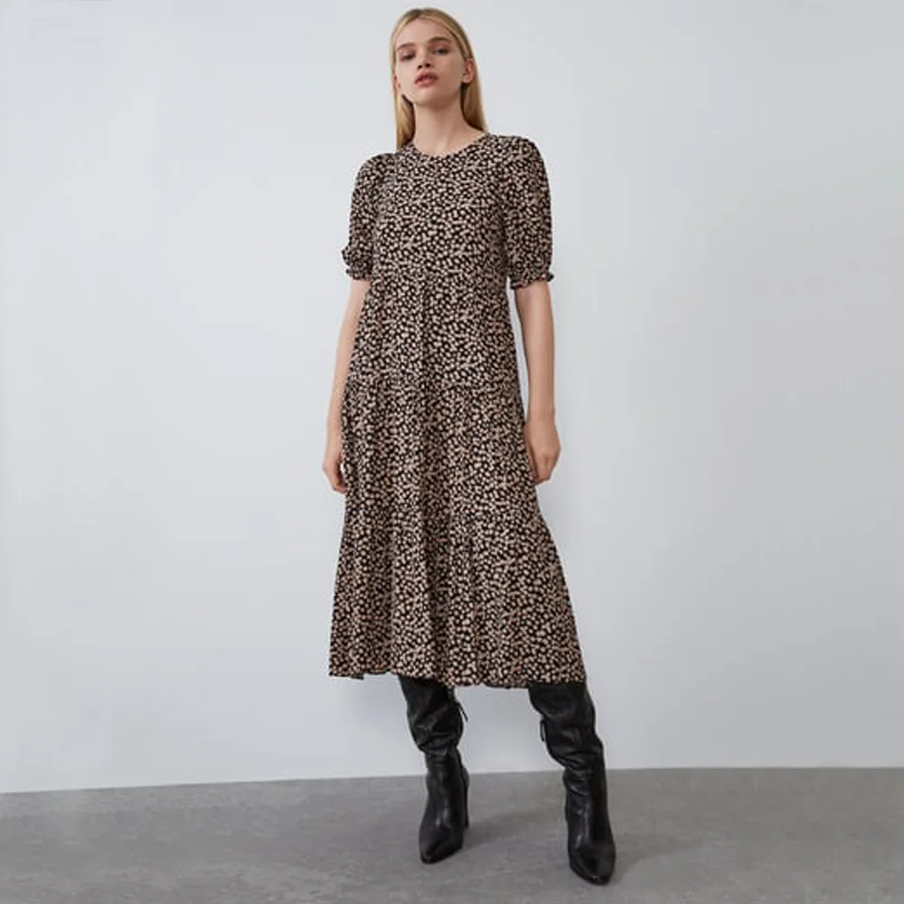 Женское платье с короткими рукавами ZA богемное свободное принтом вечерние