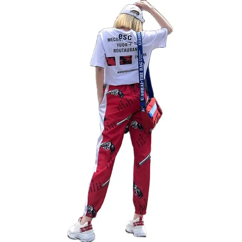 Женская одежда в иностранном стиле Модный комплект из двух предметов с фанатами