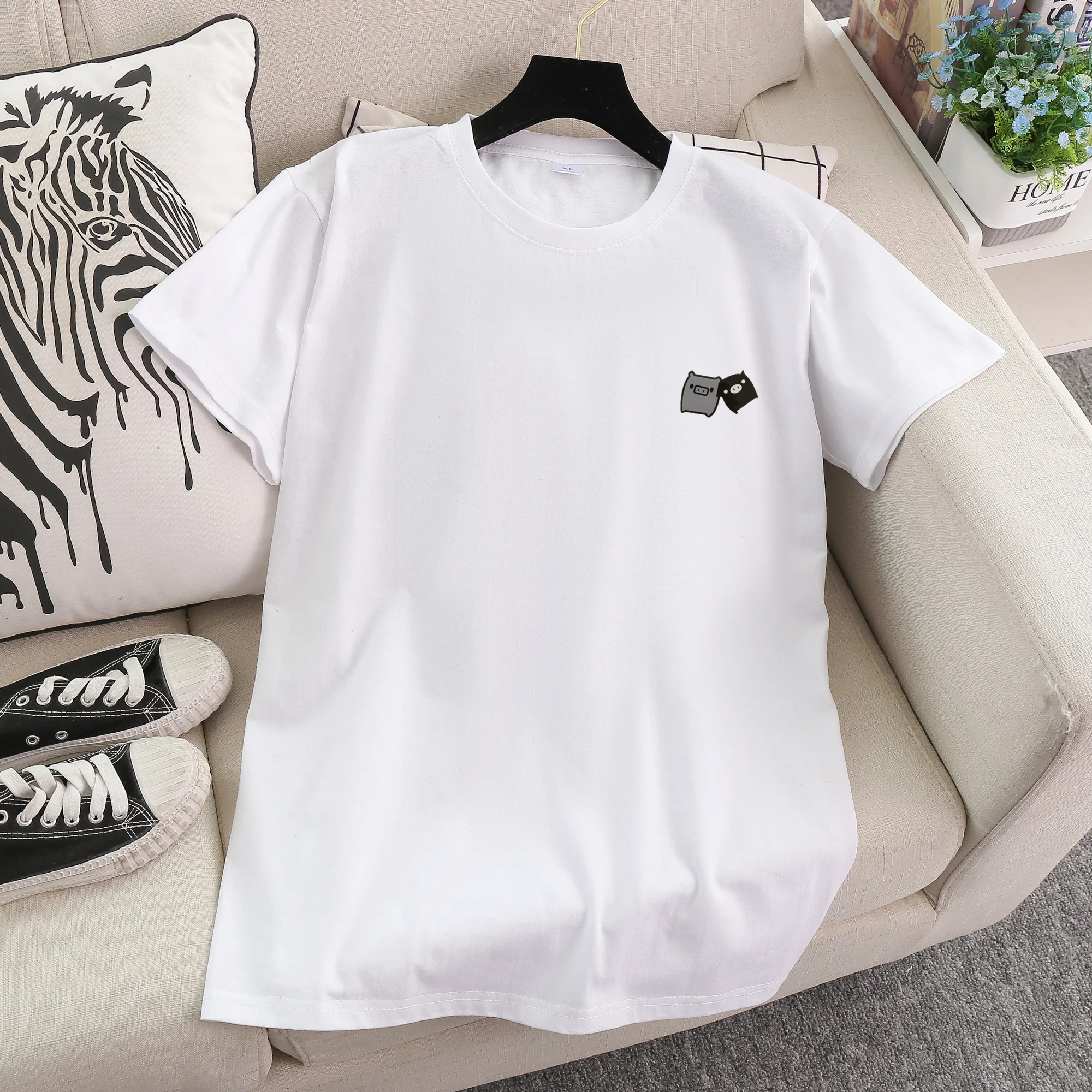 2020 Модная хлопковая футболка женская с принтом двух свиней женские топы летние