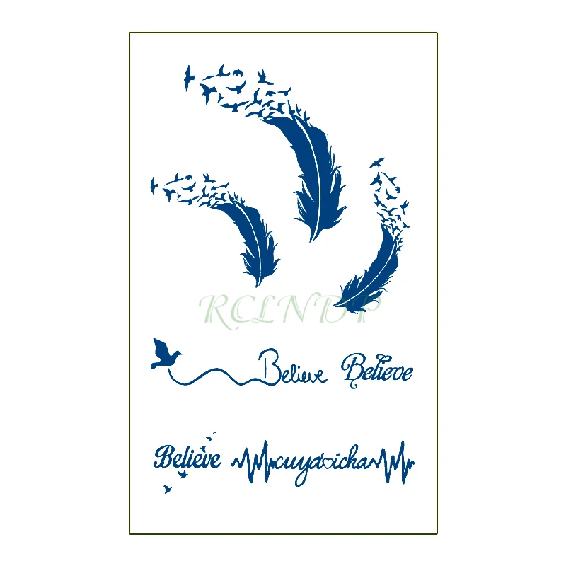 

Водостойкая Временная тату-наклейка с соком, перо, надпись «верить», стойкие татуировки, флэш-тату, искусственная татуировка для мужчин, жен...