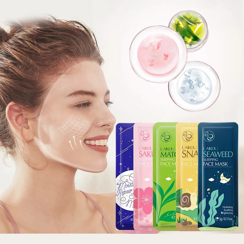 

Sakura Snail Seaweed Face Mask Moisturizing Shrinking Pores Oil Control Anti Acne Sleeping Mask Whitening Brighten Anti Wrinkle