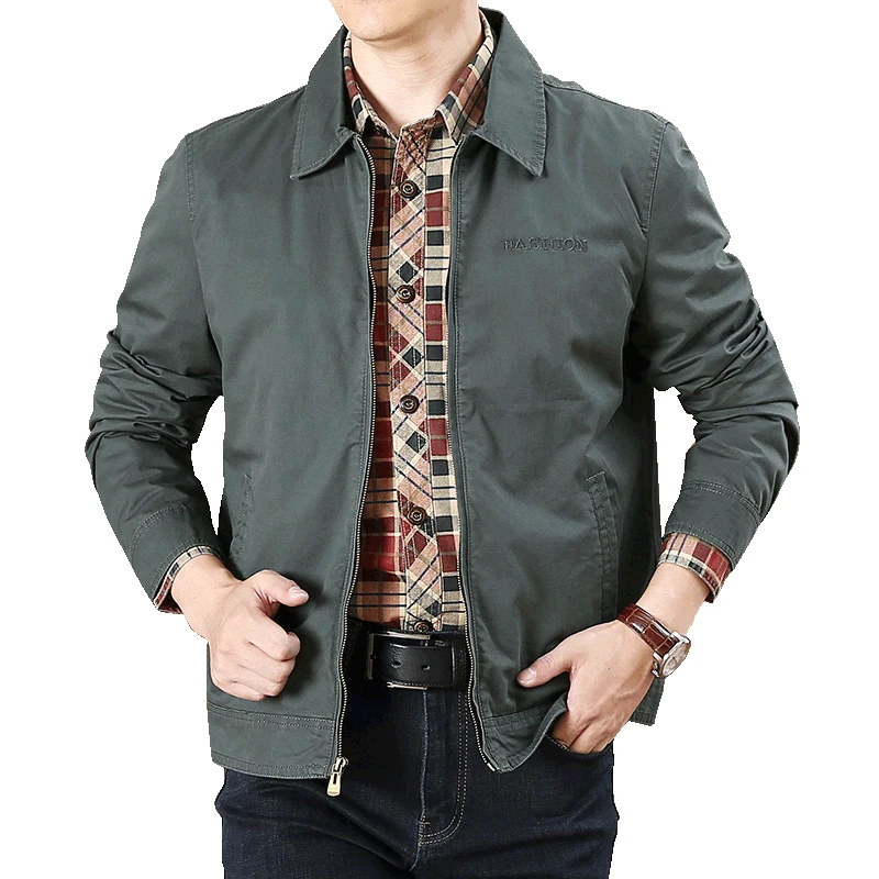Мужская куртка большого размера свободная с отворотом Осенняя модная однотонная