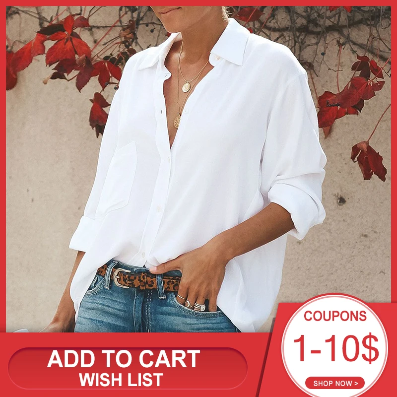 Женская белая рубашка весенне осенняя блузка с длинным рукавом большие размеры