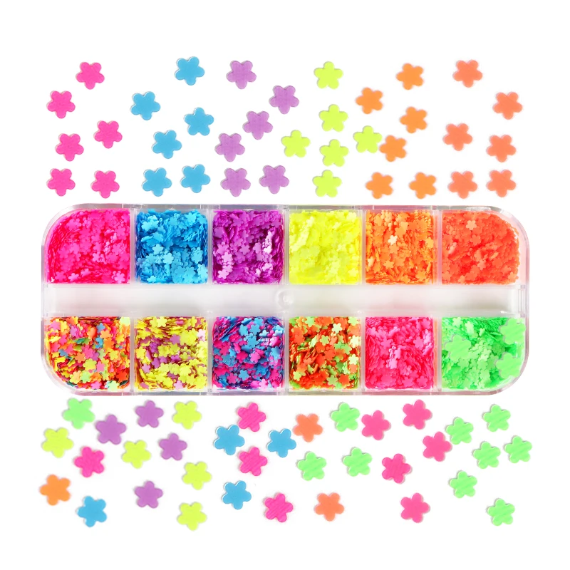 

3MM Fluorescence Flowers Nail Sequins Sparkly Colorful Glitter Flakes For Manicure Designs Summer Nail Art Decorations RK140141