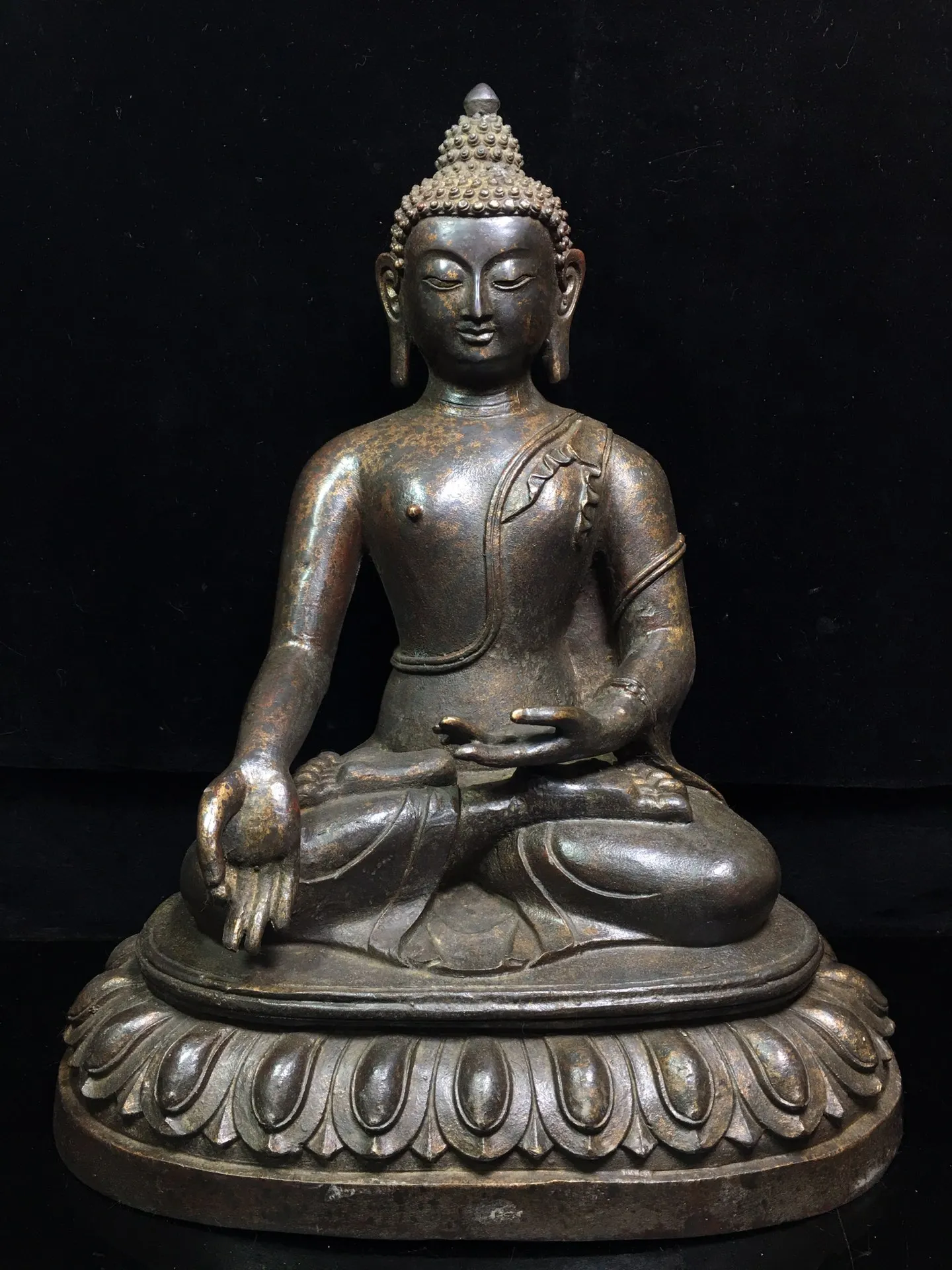 

16" Tibet Buddhism Old Bronze Cinnabars Shakyamuni Buddha Statue Ancestor of ten thousand buddhas Amitabha Enshrine the Buddha