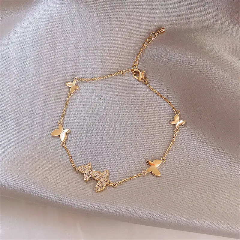 Женский браслет с подвеской бабочкой серебряный кристаллами 2020|Цепочки и