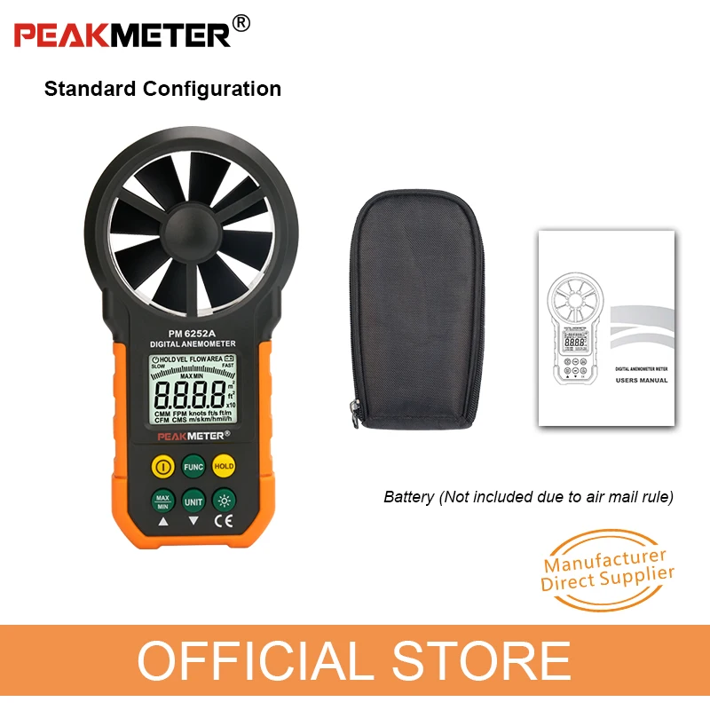 Официальный цифровой анемометр PEAKMETER измеритель объема воздуха скорости ветра