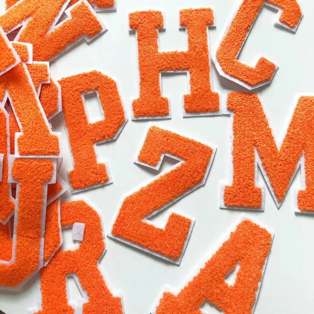 

Orange Towel Embroidered Letters Iron On Patch Applique Diy Name Badge Alphabet Patches For Kid Clothing Bags Accessories