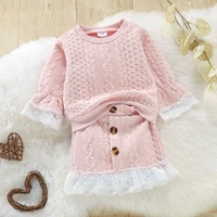 2 pcs autumn winter outfits baby girl clothes lace trim round neck long sleeve sweater high waist skirt for toddler 0 3 years