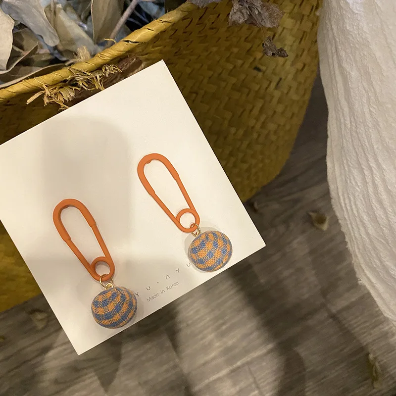 

S925 Silver Needle Retro Lattice Ball Earrings Childish Personality Orange Pin Earrings Lively And Cute Earrings Earrings