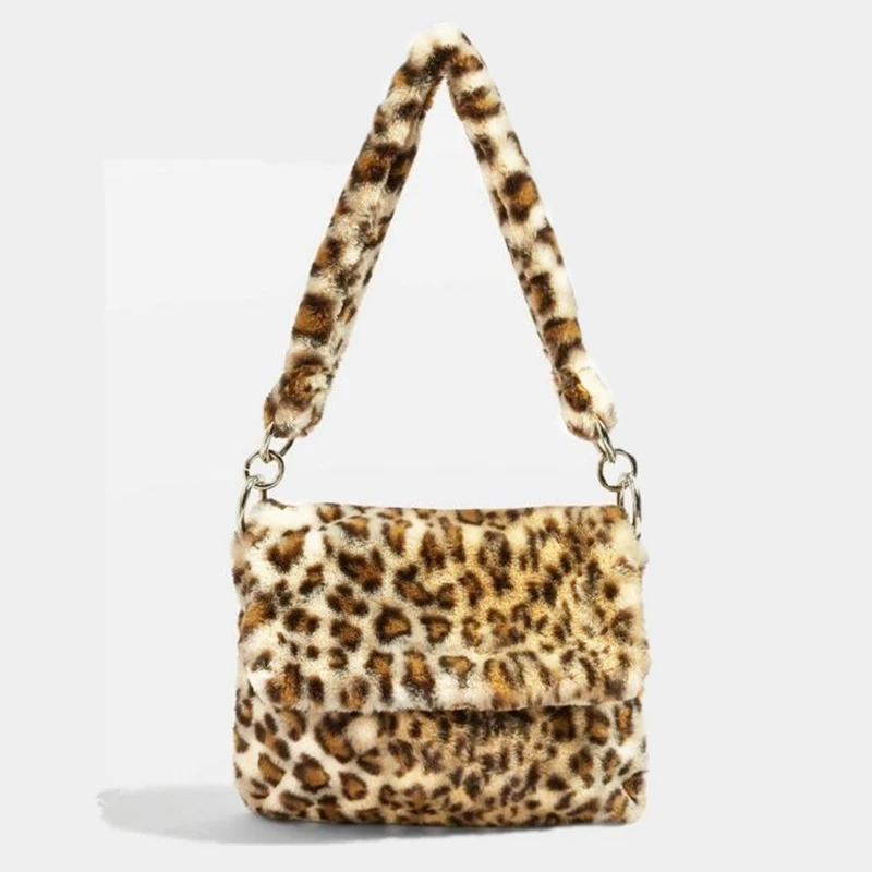 

Fur Bag animal print leopard bag women ladies winter warm crossbody bags famous Brand Large Capacity shoudler Clutch 2019 new
