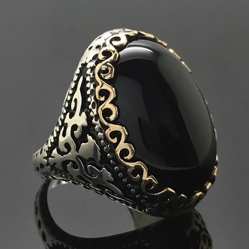 

Vintage Large Black Stone Rings for Women Wedding Rings Antique Silver color Ring Men Bague Femme Luxury Jewelry Anillos Mujer