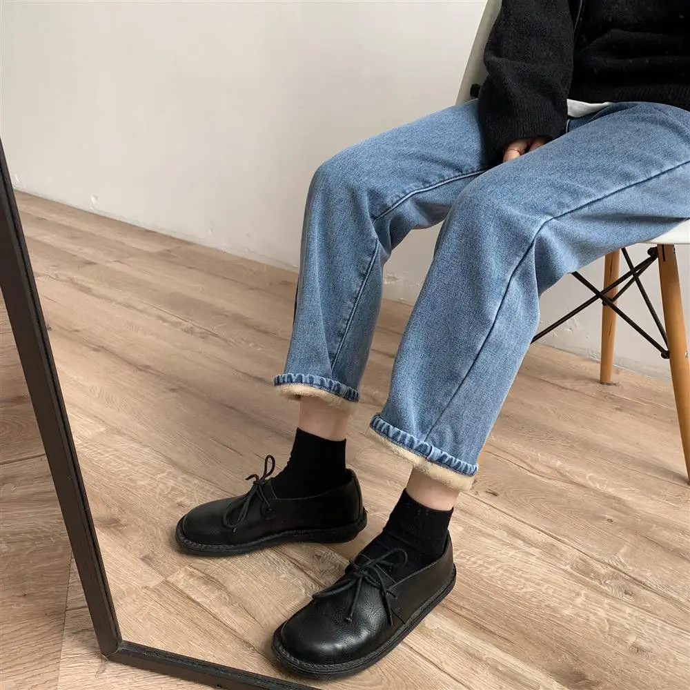 

Woman Jeans Pants Women's Large Size Denim Straight-Leg Pants Loose Winter High Waist