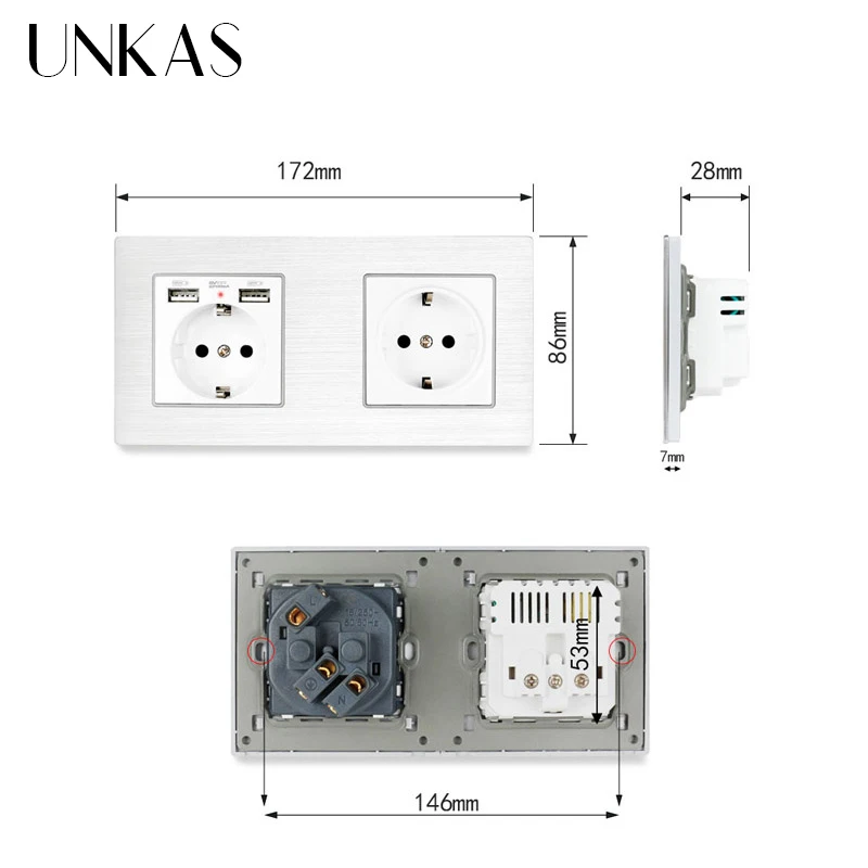Розетка электрическая универсальная с заземлением и usb портом 16 А|Электрические