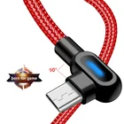 Кабель Micro Usb под прямым углом 90 градусов, короткий длинный светодиодный светильник для зарядки телефона, для Xiaomi, Huawei, Samsung, игровые провода, 2 метра