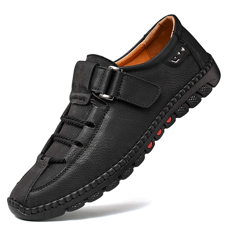 

Genuine Leather Men Casual Shoes Fashion Sneakers Handmade Mens Loafers Moccasins Breathable Slip on Boat Shoes Plus Size 38-47
