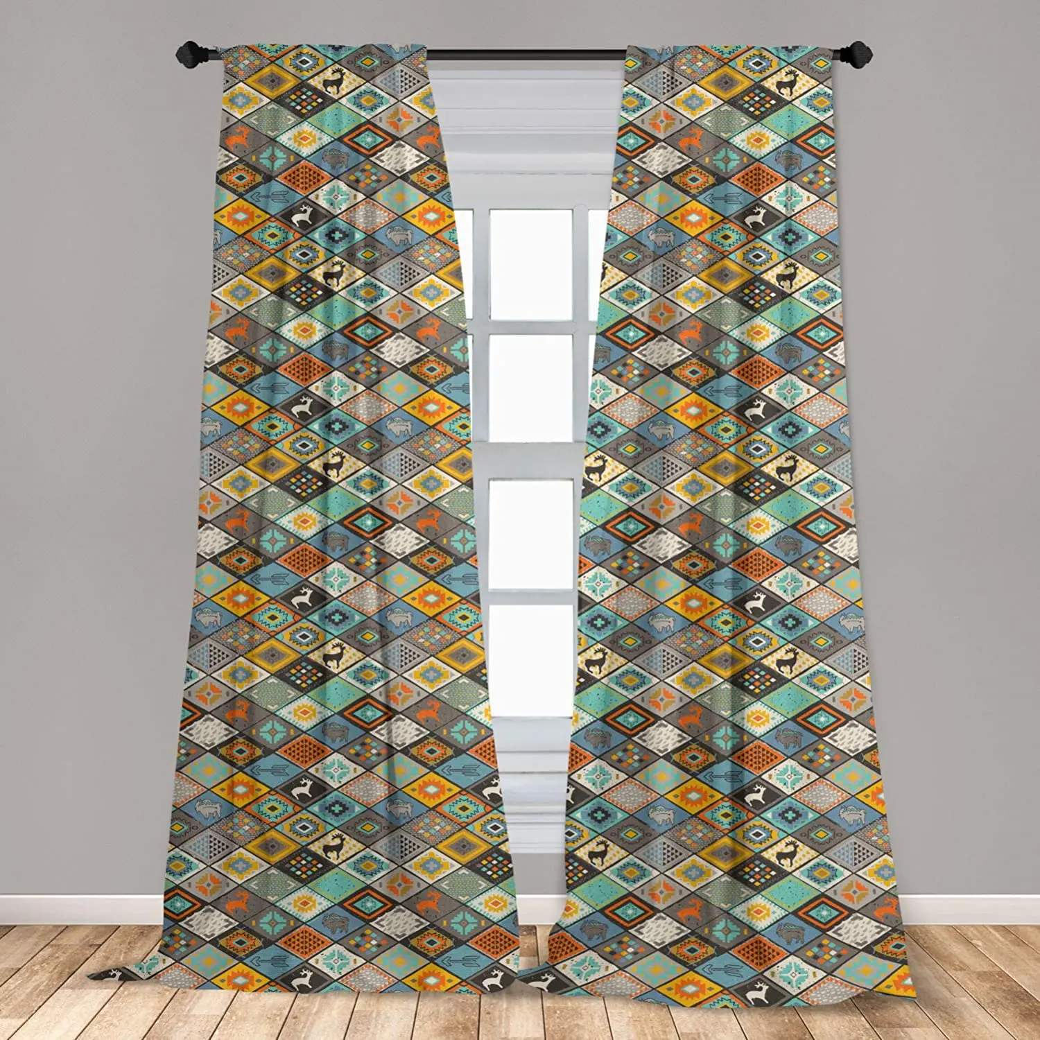 

Ethnic Curtains Southwestern with Rhombus and Indigenous Motifs Boho Style Window Curtains for Living Room Bedroom