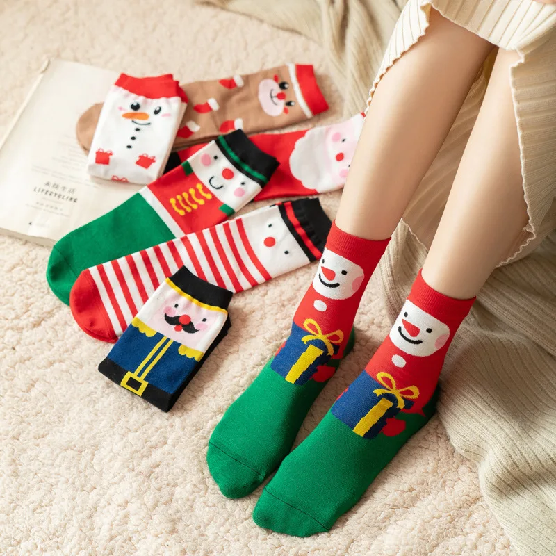 

Spring and Autumn Women's Cotton Socks Christmas Creative Cartoon Animal Zipper Doll Horizontal Pink Face Old Man Personality