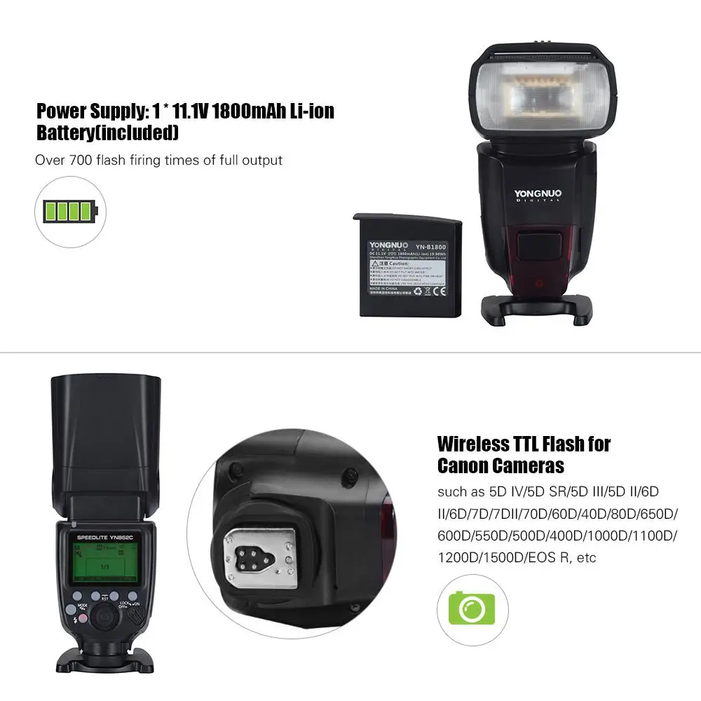 YongNuo YN862C Беспроводная TTL камера вспышка Master Slave Speedlite авто ручной зум с
