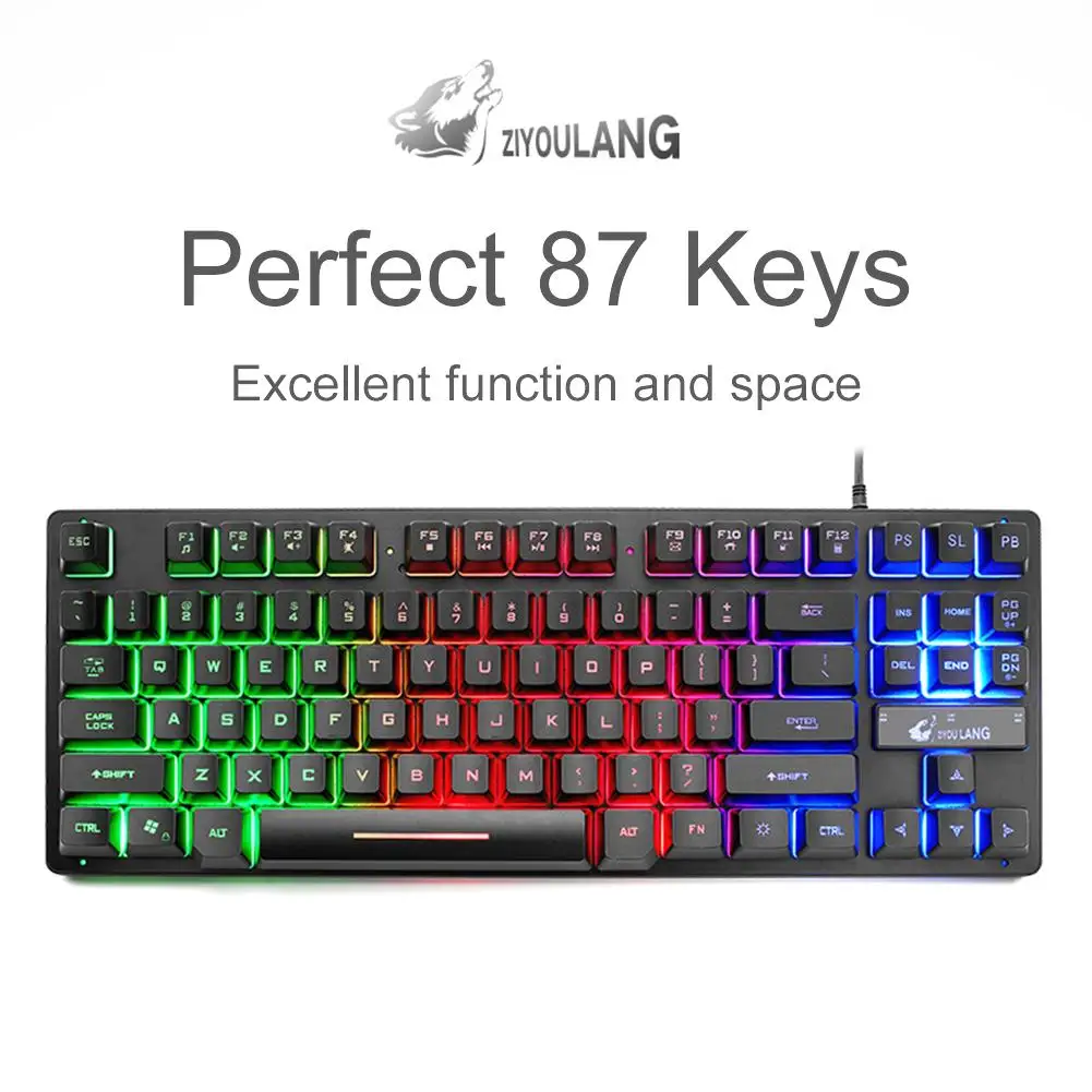 

ZIYOYULANG K16 87-key Rainbow Backlit Keyboard, 19-Key Collision-Free And 12 Multimedia Keys Gaming Keyboard For PC/Laptop